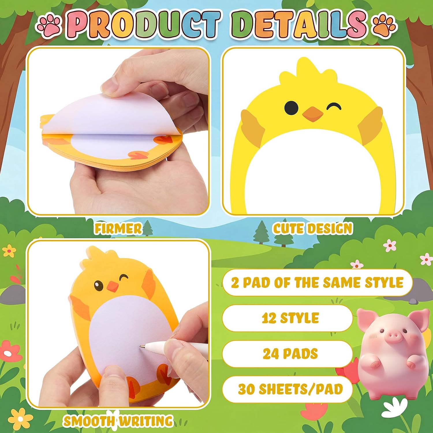 24 Pads Large Animal Sticky Notes, 720 Sheets Cartoon Notes Pads Bulk image 5