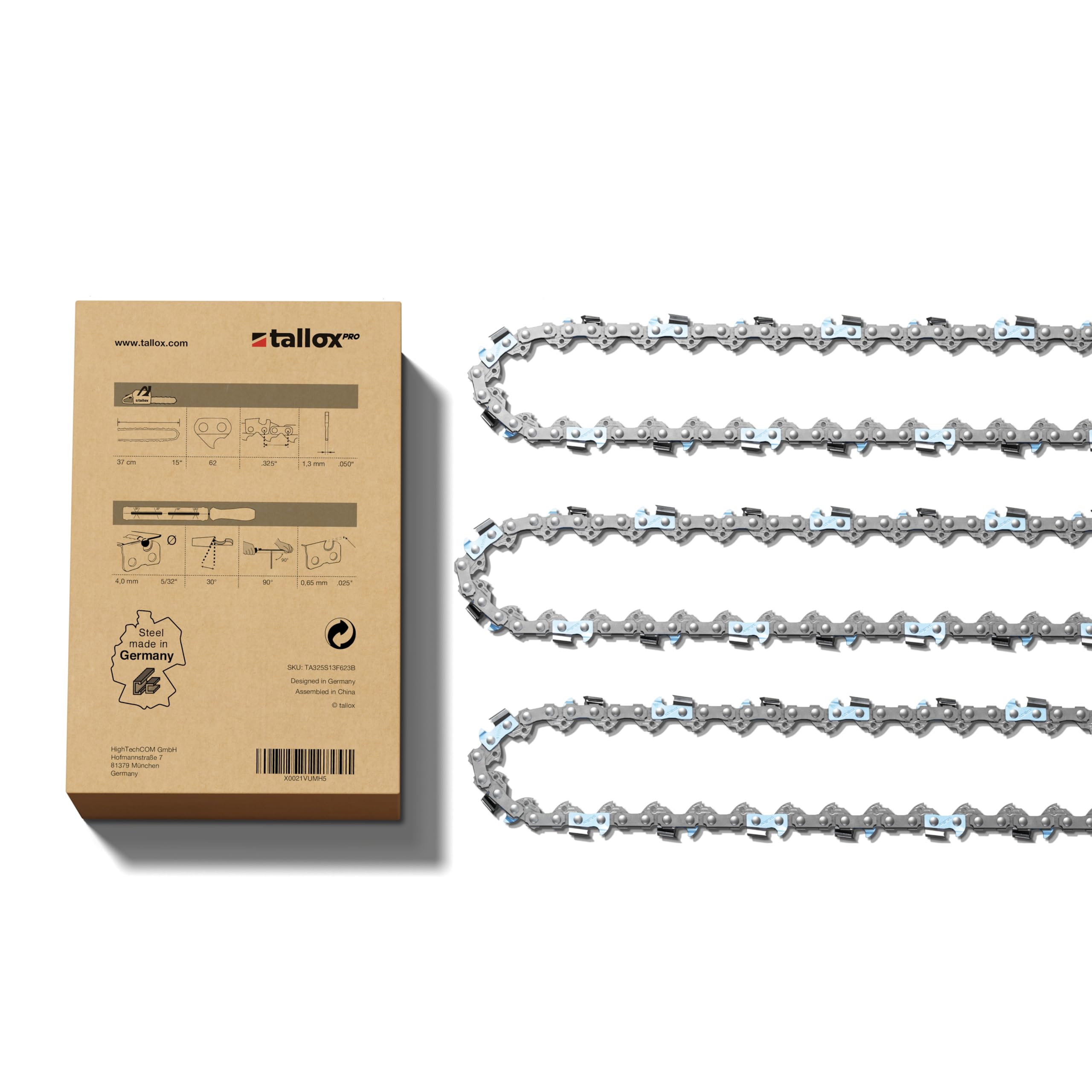 3 tallox Professional Saw Chains Full Chisel .325 Inch 1.3 mm 62 TG for 37 cm Blade Compatible with Stihl