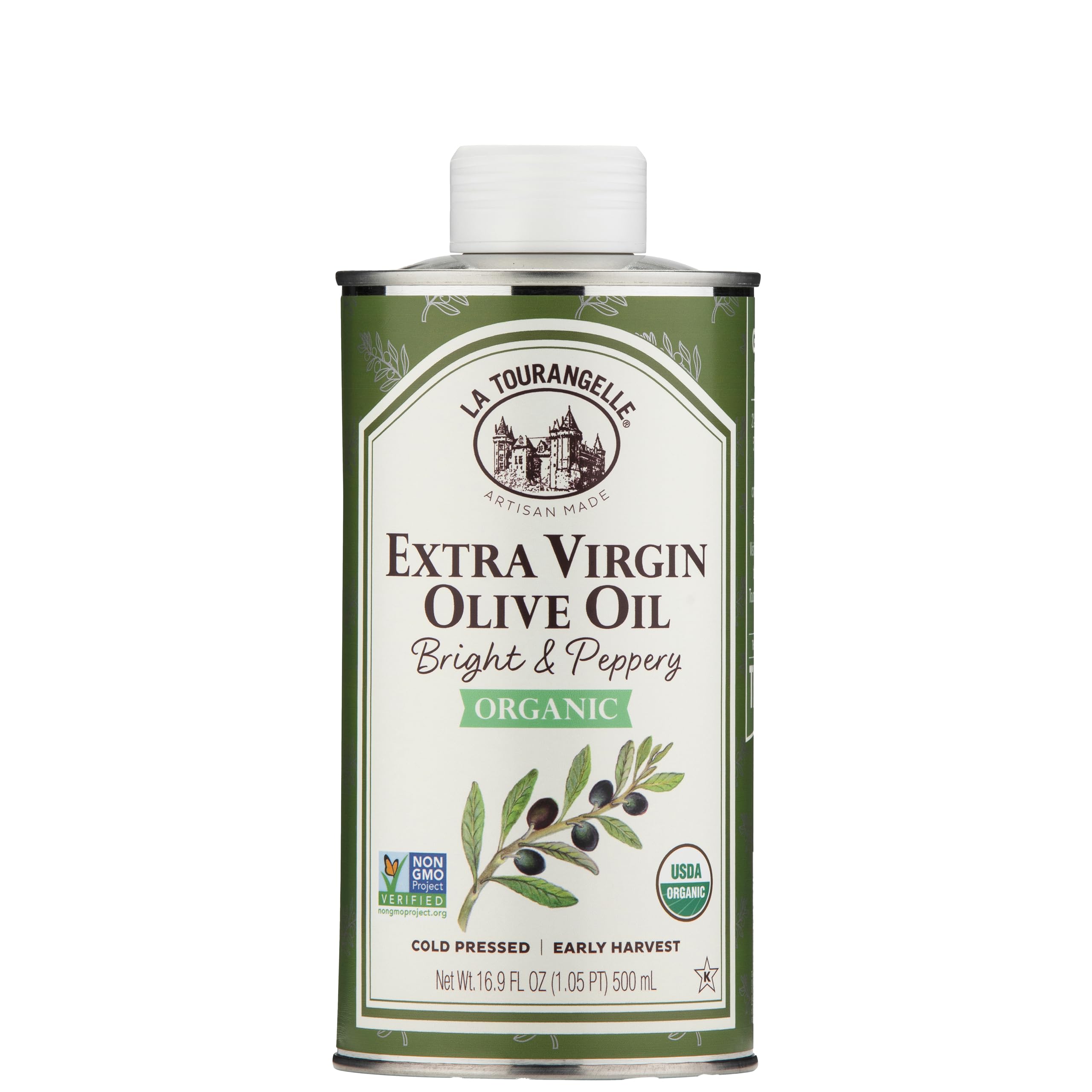 La Tourangelle, Organic Extra Virgin Olive Oil, Cold-Pressed EVOO from Spain, 16.9 Fl Oz – Spanish Olive Oil with Polyphenols for Cooking, Drizzling, Marinades, and Dipping, Rich Flavor