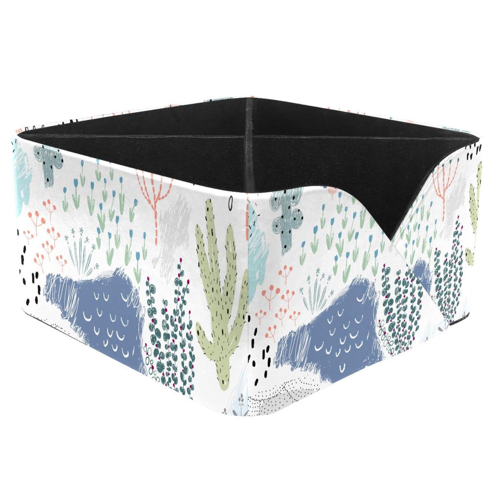 KengjuTesu Artistic Floral Forest Tree Pattern Desktop Organizer Pen Holder, Rectangular Pencil Cup for Office, Study and Makeup Stations