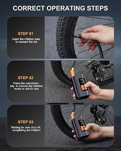 Miniatura 6 de Electric Bike Pump, 160PSI Mini Bike Tire Pump, 4X Fast Bicycle Pump with Digital Pressure Gauge, Bike Air Pump for Mountain Bike, Moto, Car and