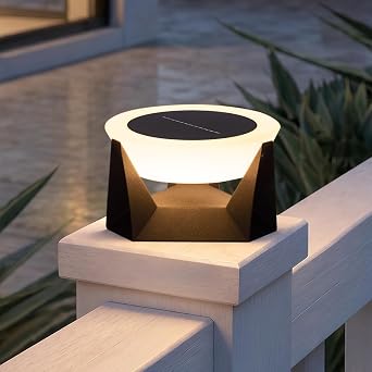 Solar Post Light, 7.1" Modern Fence Deck Cap Lights Solar Pillar Column Lamp Waterproof Lantern 3000K Luxury LED Landscape Lighting for Flat Surface Patio Garden Decoration