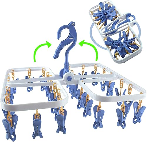 Estante seco plegable de plástico para colgar con 28 pinzas para la ropa, secadora ahorradora de espacio, secado portátil para viajes