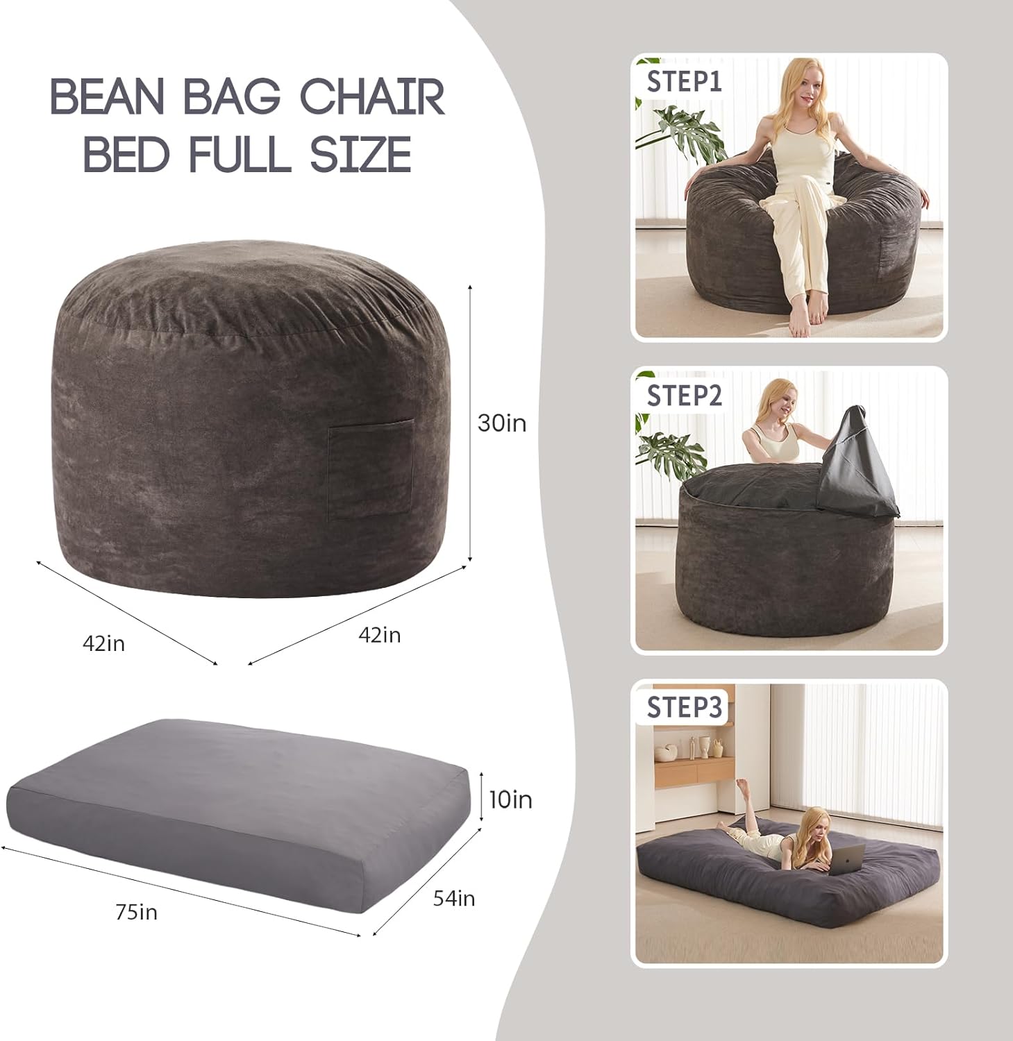 Bean Bag Bed Giant Bean Bag Chairs for Adults, Large Italy Ubuy
