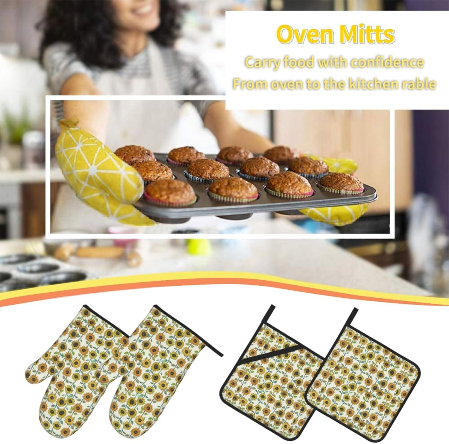 Romantic Sunflowers Kitchen baking four piece set, fit for cooking and baking, oven, microwave, and outdoor barbecue