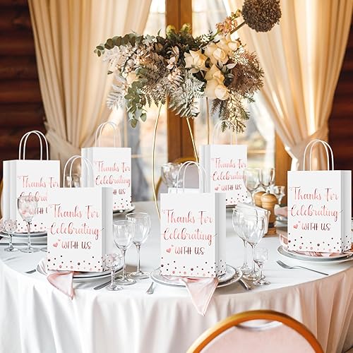 Miniatura 7 de Ctosree 50 bolsas de regalo de boda, con texto en inglés "Thank for Celebrating with Us", bolsas de papel, bolsas de regalo de boda con asa para