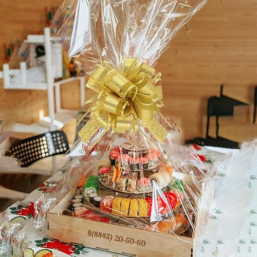 Miniatura 2 de WEWILUCK Lazos para envolver regalos, lazos dorados con purpurina para cumpleaños, Navidad y Año Nuevo, 8 lazos de regalo de 6 pulgadas con cinta