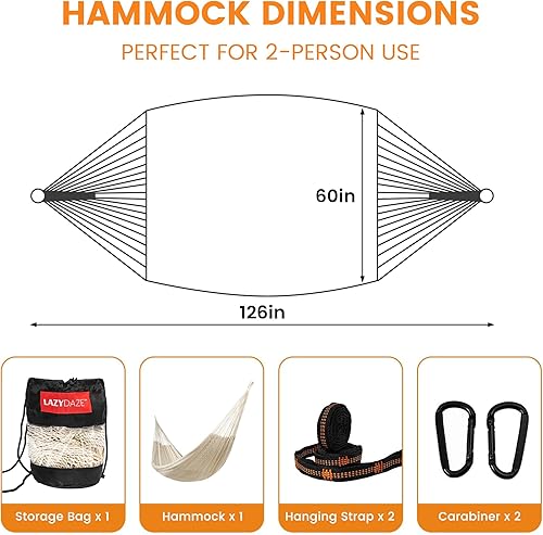 Miniatura 6 de Lazy Daze Hammocks Hamaca maya tejida a mano, hamaca doble de cuerda suave de 10.5 pies, hamaca portátil para exteriores con bolsa de transporte, 2