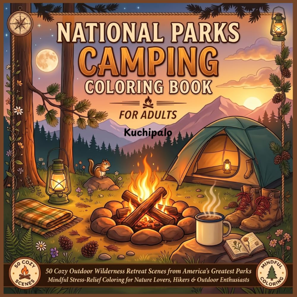 NATIONAL PARKS CAMPING COLORING BOOK FOR ADULTS: 50 Cozy Outdoor Wilderness Retreat Scenes from America's Greatest Parks,Mindful Stress-Relief Coloring for Nature Lovers, Hikers & Outdoor Enthusiasts