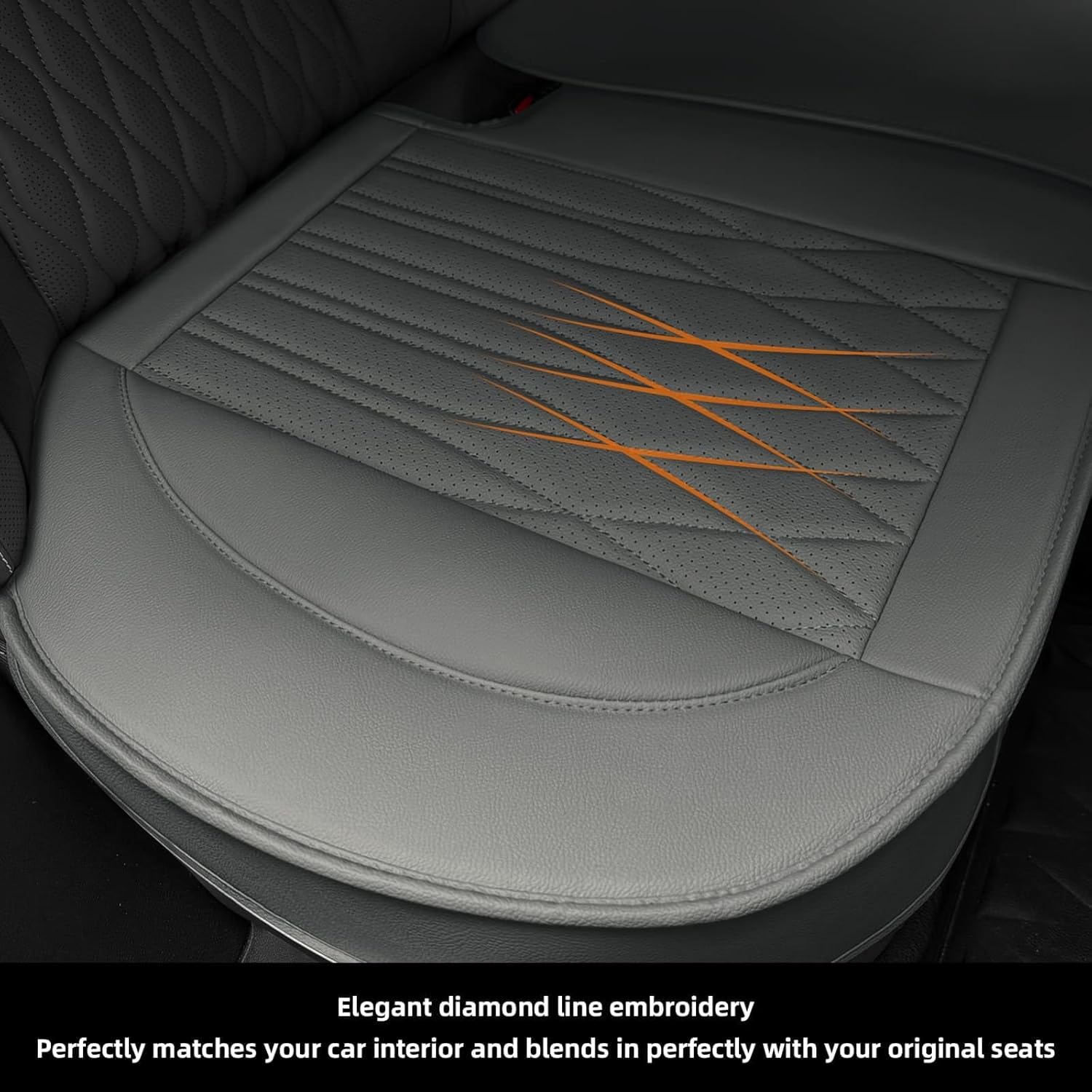 Back Car Seat Covers - Leather Rear Seat Covers, Luxury Bottom Seat Covers for Cars, Anti-Slip and Wrap Around The Bottom, Car Seat Cushion for Most Cars Sedans Trucks SUVs (Gray-Back)