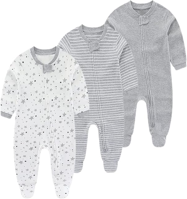 Chamie Baby grows Sleepsuits Rompers Long Sleeve Boys Girls Cotton 0-3m/3-6m/6-9m/9-12m