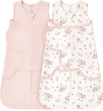 Konssy Rayon Made from Bamboo Newborn Baby Sleep Sack 2 Pack, 3-Way Swaddle Sack with Removable Adjustable Wings