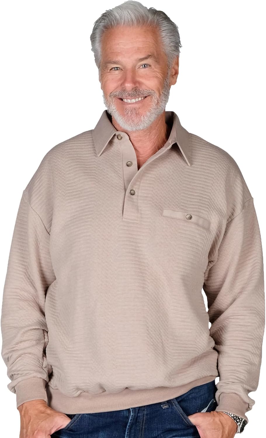 Men's L/S Solid Textured Banded Bottom Shirt