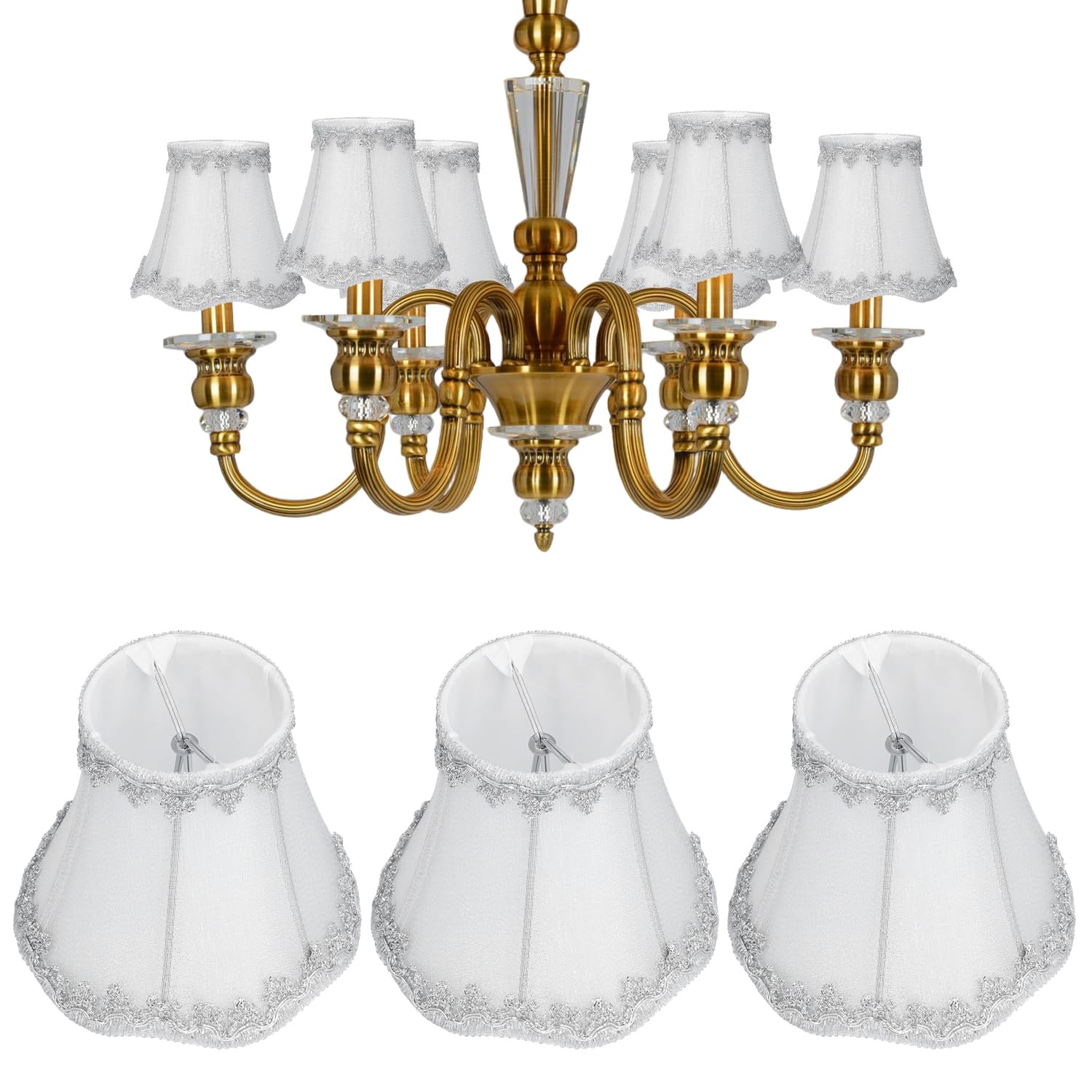Small Lamp Shade Set of 3, 3.1"x5.1"x4.7" Fabric Bell Lampshades Cloth Clip On Chandelier Shades for E14 Bulbs, Candle Chandelier, Table Lamps, Floor Lamps