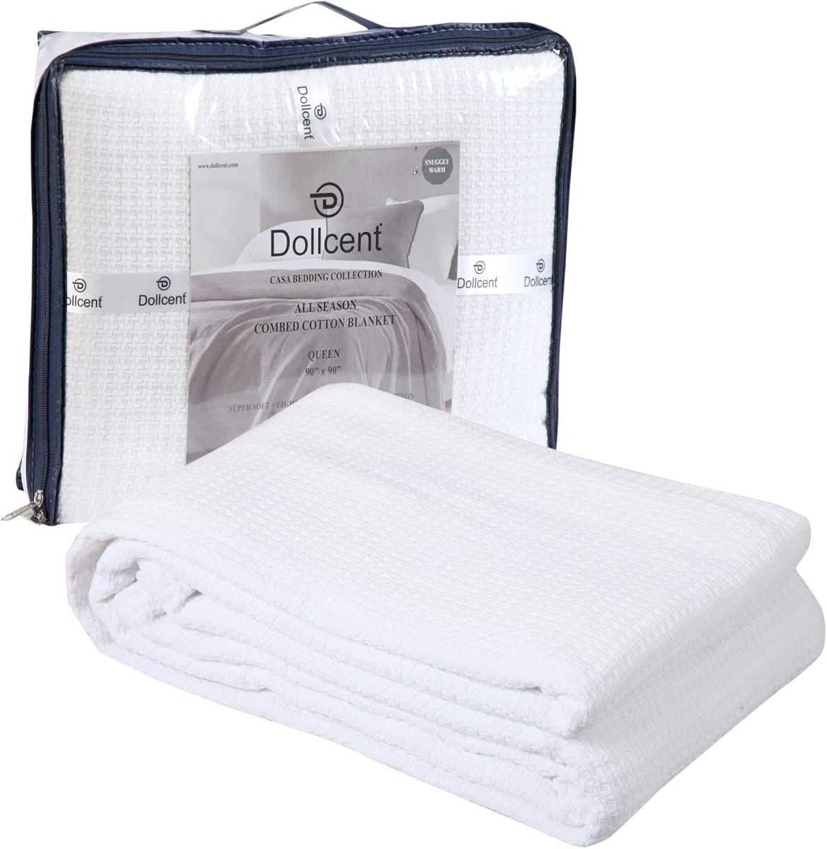 100% Cotton Queen Size Blanket for Bed, Premium Soft Combed Lightweight Blankets, Washed Breathable Cozy Bed Throw Blanket, White Queen Cotton Blankets for All Season: White (90"x90")