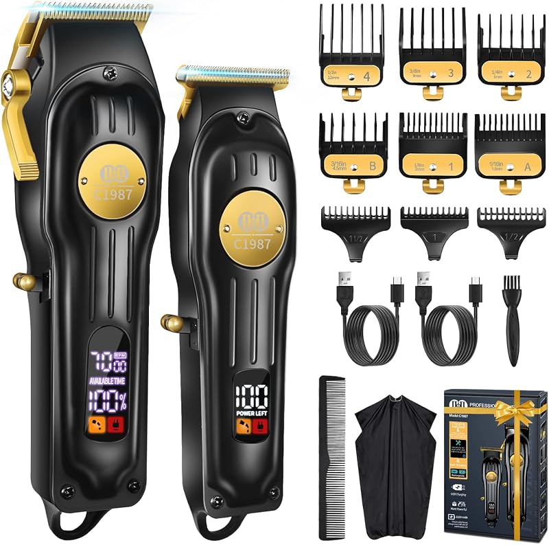 CIICII Mens Hair Clippers and Trimmers Set, Cordless Barber Haircut Kit | Professional Clippers for Hair Cutting Kit, Rechargeable USB Adjustable Beard & Hair Trimmer for Men DIY Home Salon (Black)