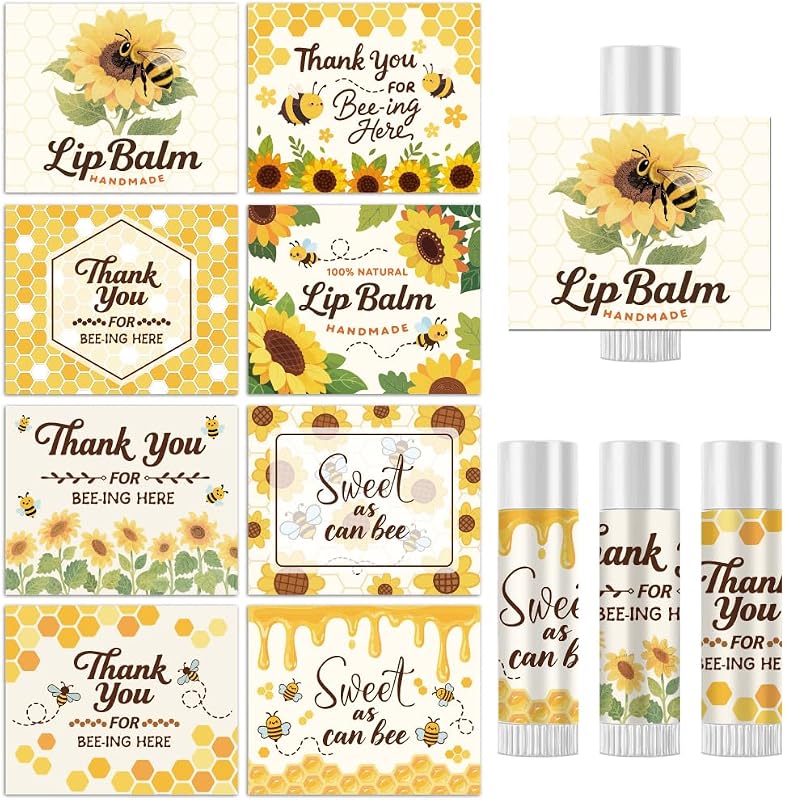 Etiquetas adesivas para tubos de bálsamo labial peacoblue Bees and Sunflowers, 160 unidades