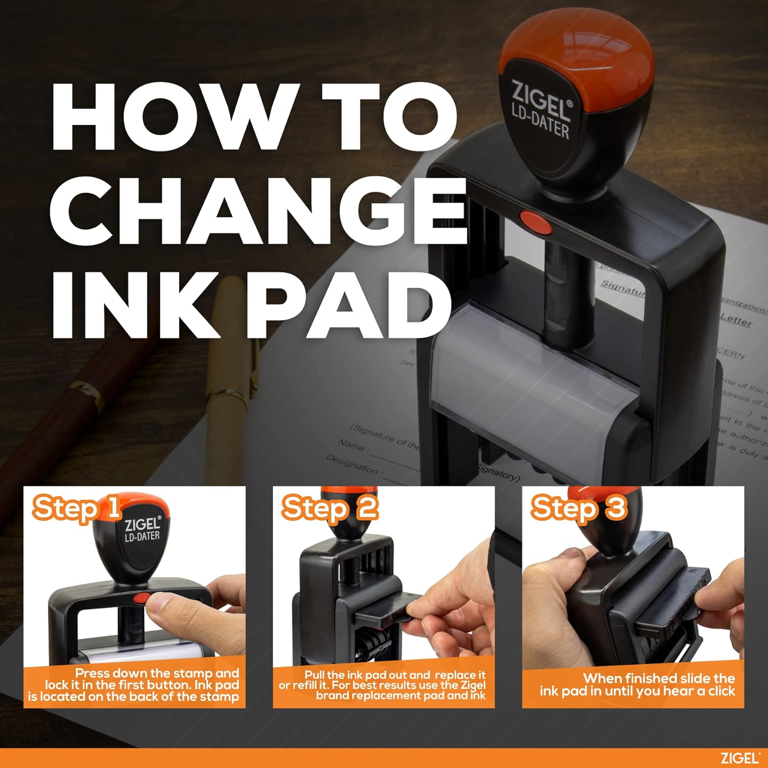 ZIGEL Heavy Duty Style Self Inking Date Stamp with Received - Style A - Red Ink