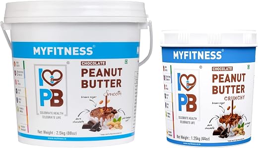 MYFITNESS Chocolate Peanut Butter Smooth 2.5 Kg | 26G Protein &amp; Chocolate Peanut Butter Crunchy 1250G