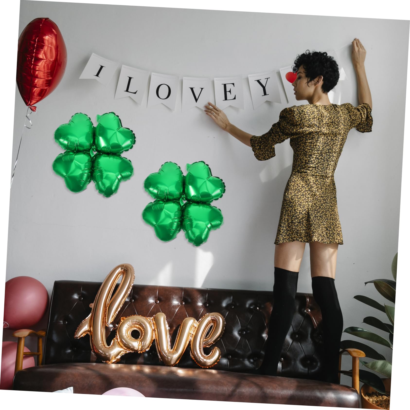 TOPBATHY 50 Palloncini Cuore Forma Fiora Verde in Alluminio Riutilizzabili e Sicuri per Decorazioni Festa e Festival, per Compleanni e Party