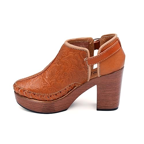 Miniatura 3 de COLORES DE MEXICO MX - Mexican Engraved Genuine Leather Ankle Boots with Strap for Women - Model 490 (8, Brown)