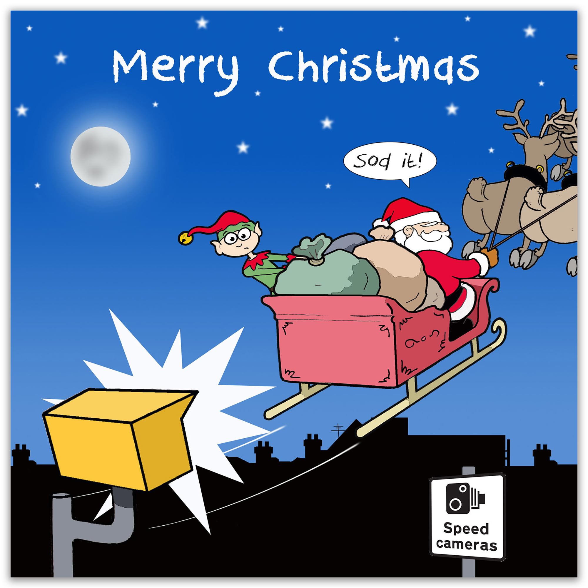 Twizler Lustige Weihnachtskarte – Mit Weihnachtsmann, Elfe & Speed-Kamera, 'Merry Christmas'