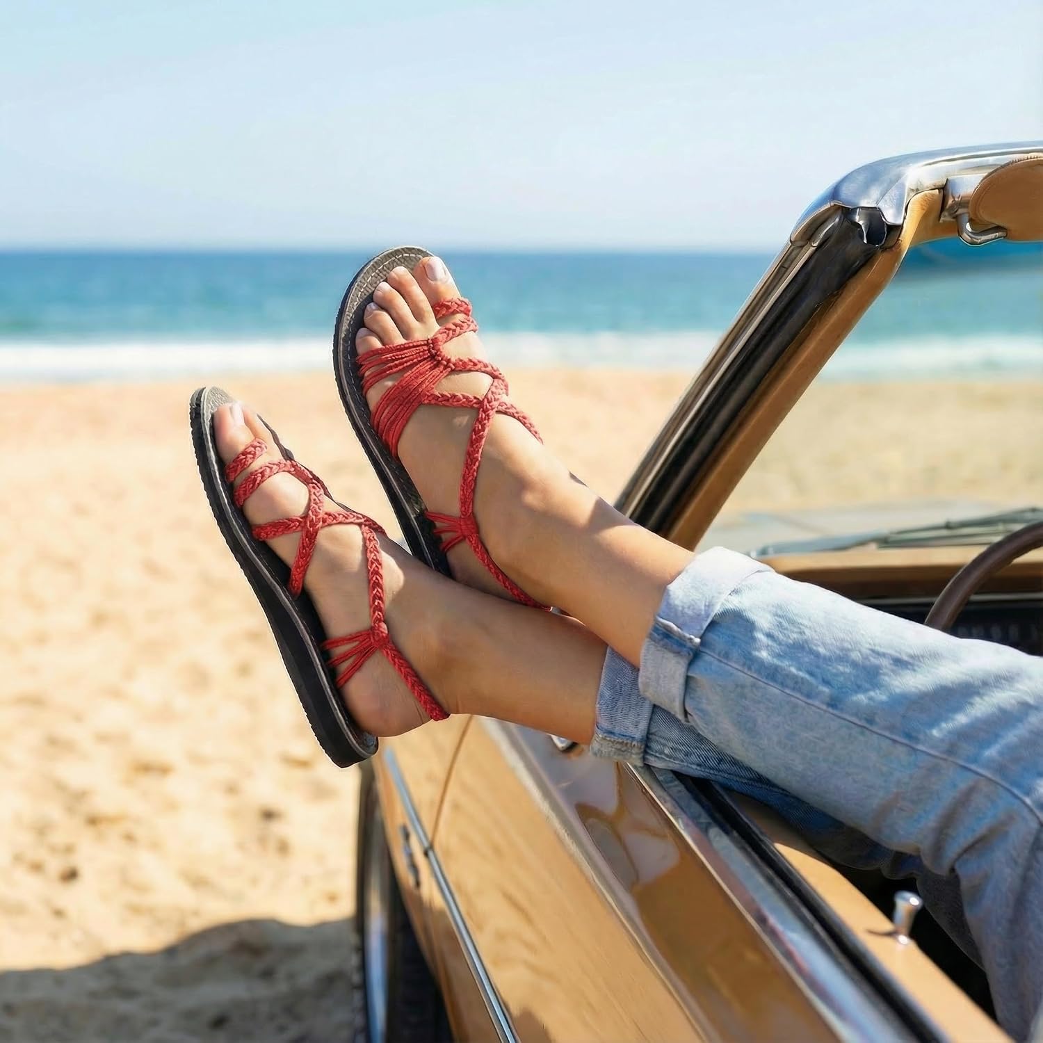 Plaka Palm Leaf Strappy Sandals for Women - Beach Summer Women Sandals image 3