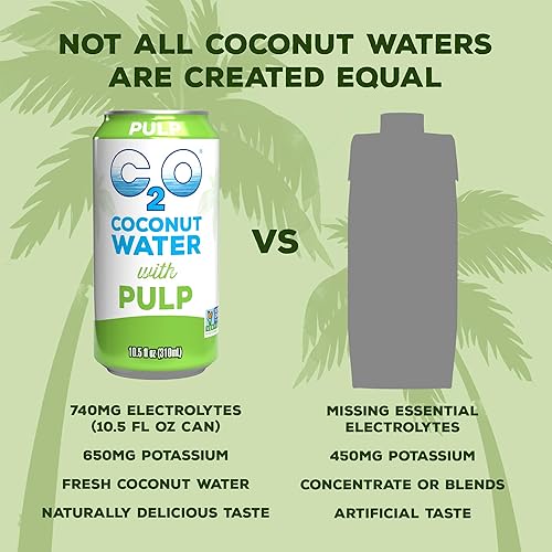 Miniatura 5 de C2O - Agua de coco con pulpa (paquete de 24, 3 cajas de 8) - Hecho con agua de coco fresca - Agua enlatada a base de plantas, sin OMG - Hidratación