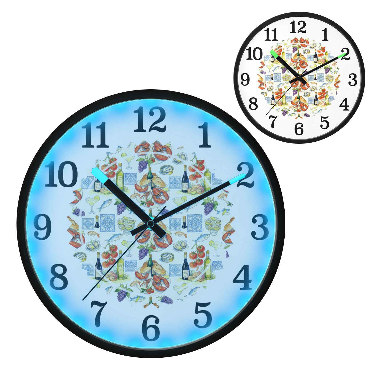 Yuiboo Horloge murale LED bleue avec lumière de nuit