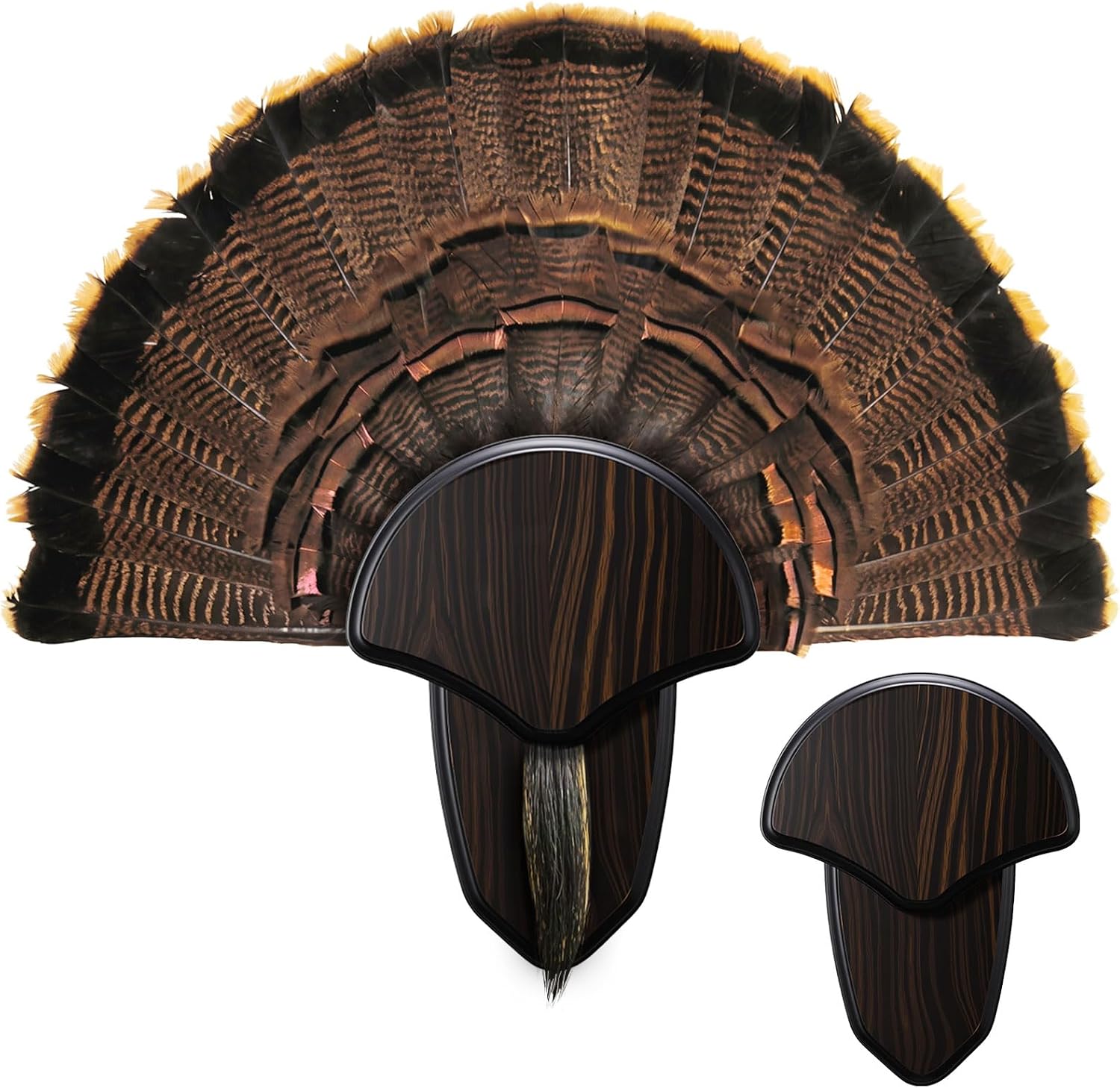 Junkin Turkey Mounting Kit, 9.4 x 6.7 Inch Wooden Turkey Fan Mount Plaque with 5 Screws and Metal Backboard, Easy Installation for Tail and Beard Display, Black