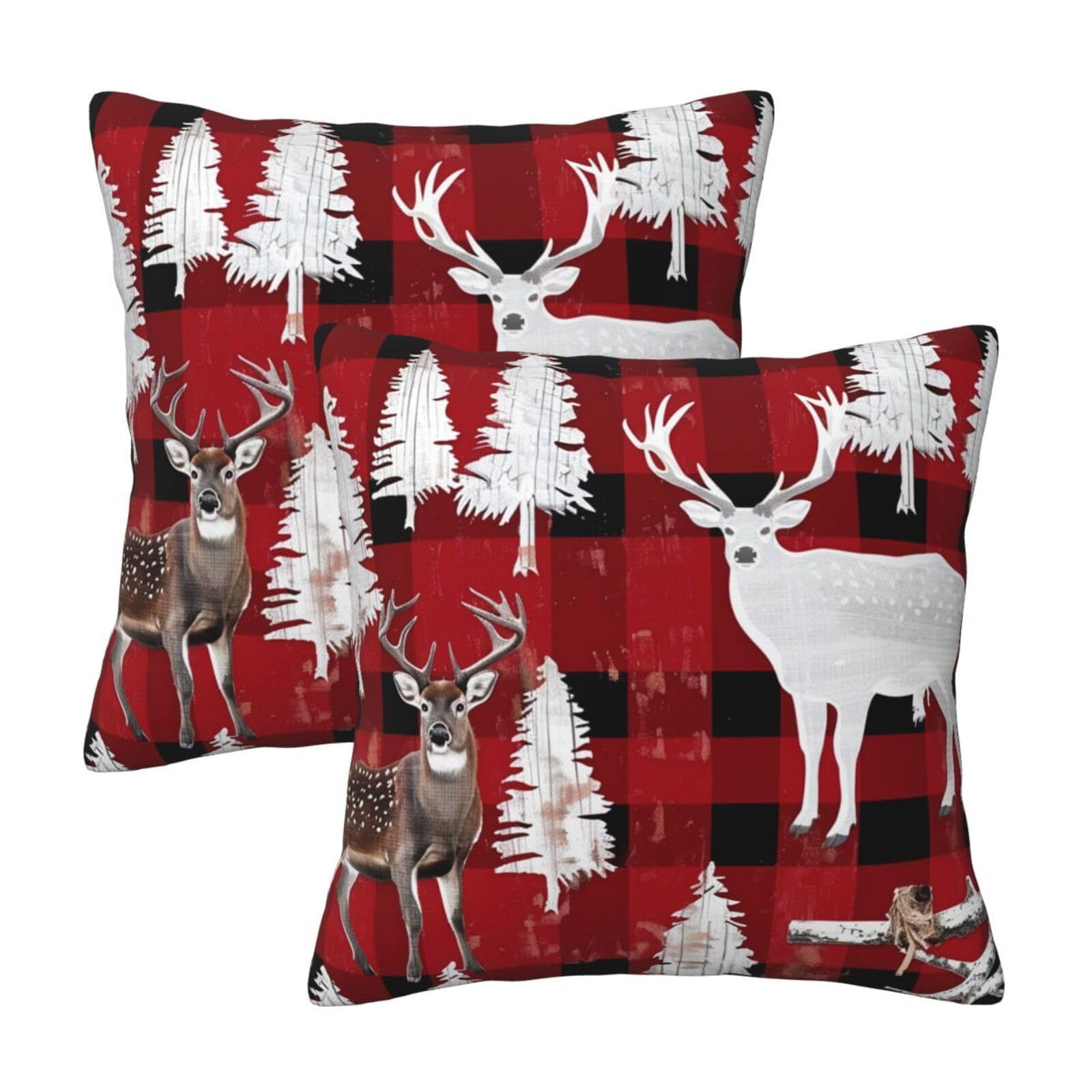 kkvhhyuo Cow deer tree christmas Print Pillow Covers Set of 2, Square Decorative Cushion Covers with Hidden Zipper, Throw Pillow Cases for Living Room Sofa Bed Chair, 45x45 cm