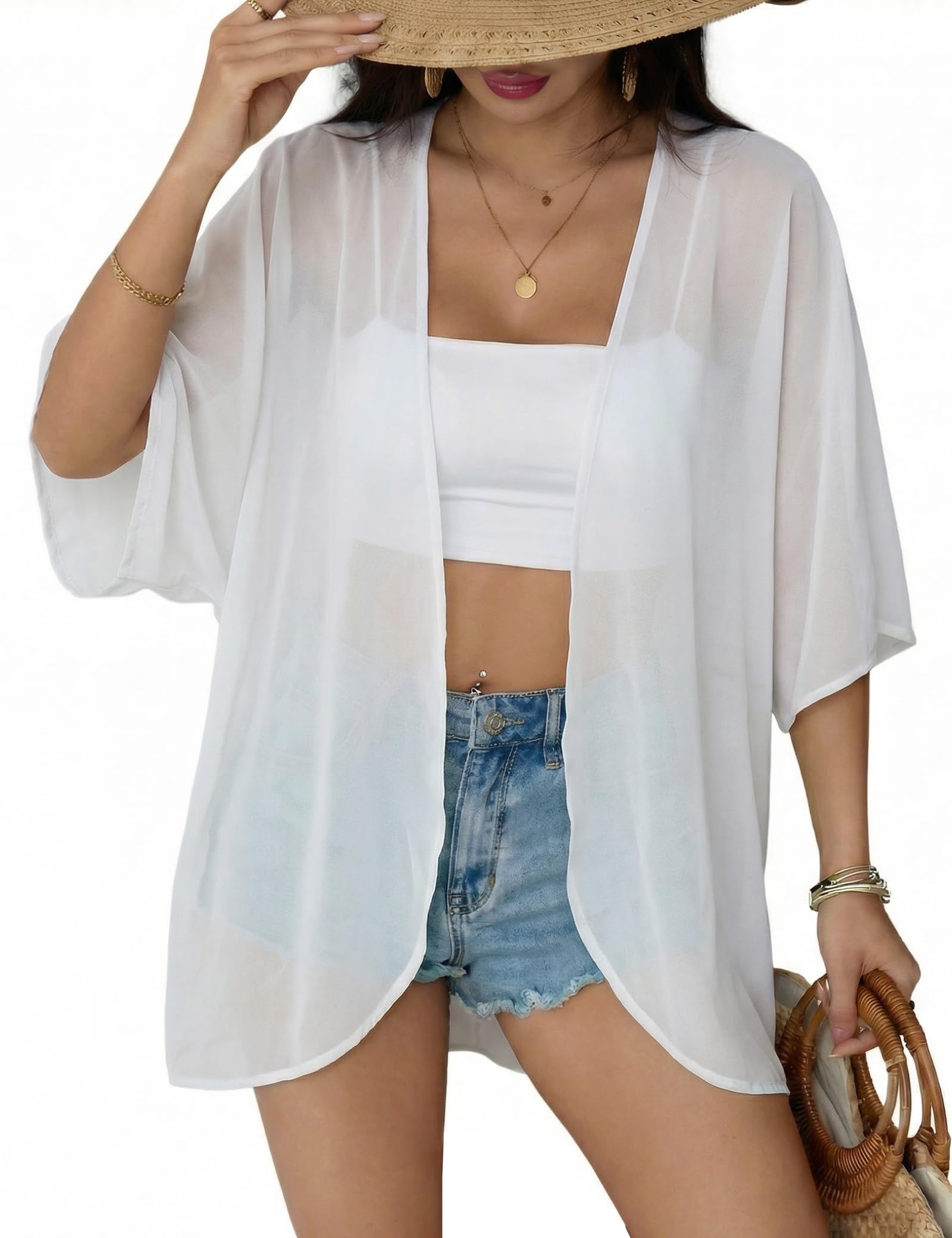 Chunoy Luźna turecka sukienka dla kobiet, luźna, lekka, oversize, kaftan, sukienka plażowa, sukienka maxi, S biały, S