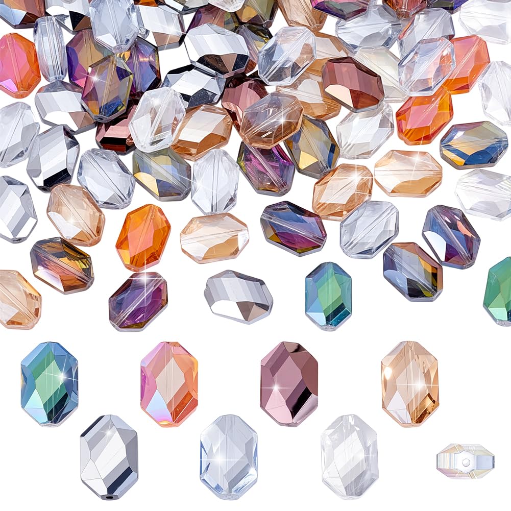 PH PandaHall 96pcs 8 Colors Faceted Glass Beads Hexagon Faceted Beads 18x12mm AB Colour Crystal Bead Rainbow Plated Sparkling Bead for Jewellery