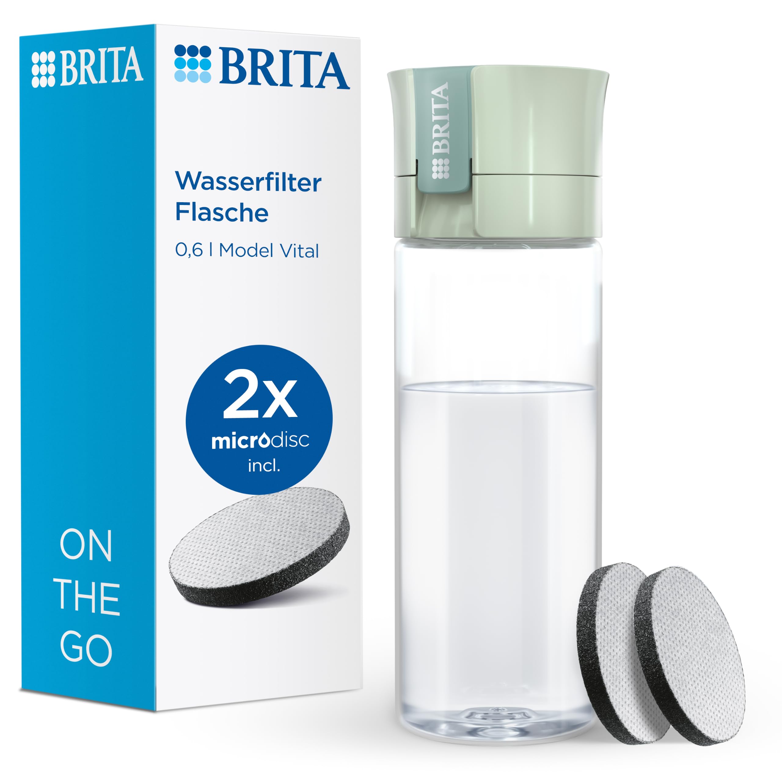 BRITA Wasserfilter-Flasche Model Vital (600ml), 2x MicroDisc Filter