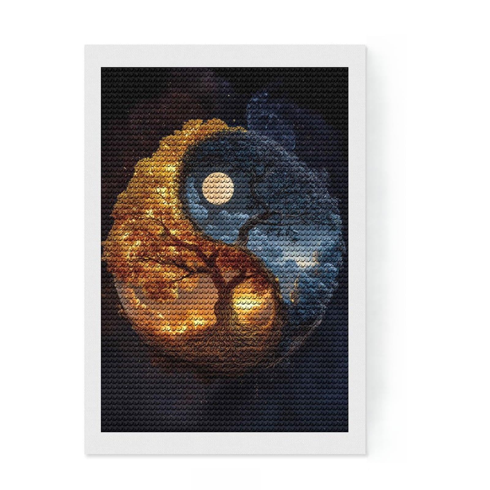 Junmoney Yin Yang Tree of Life Diamond Art Kit 8"x12", Calming Craft to Unwind, with Tool Kit, Living Room Decor, Festive Craft Gift