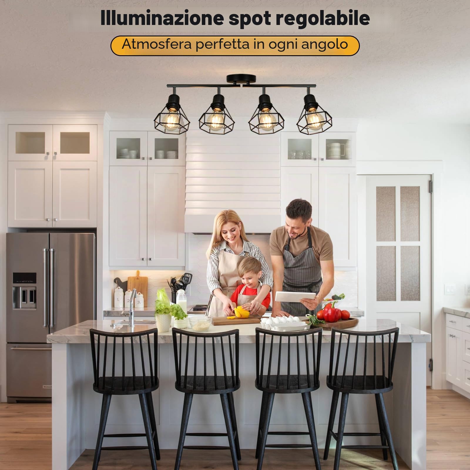 Plafoniera Faretti, 4 faretti da soffitto a Led Interni Base E27, plafoniera girevole a 350° LED, plafoniera, lampada da soffitto per camera da letto, corridoio, max 60 W (senza lampadina)