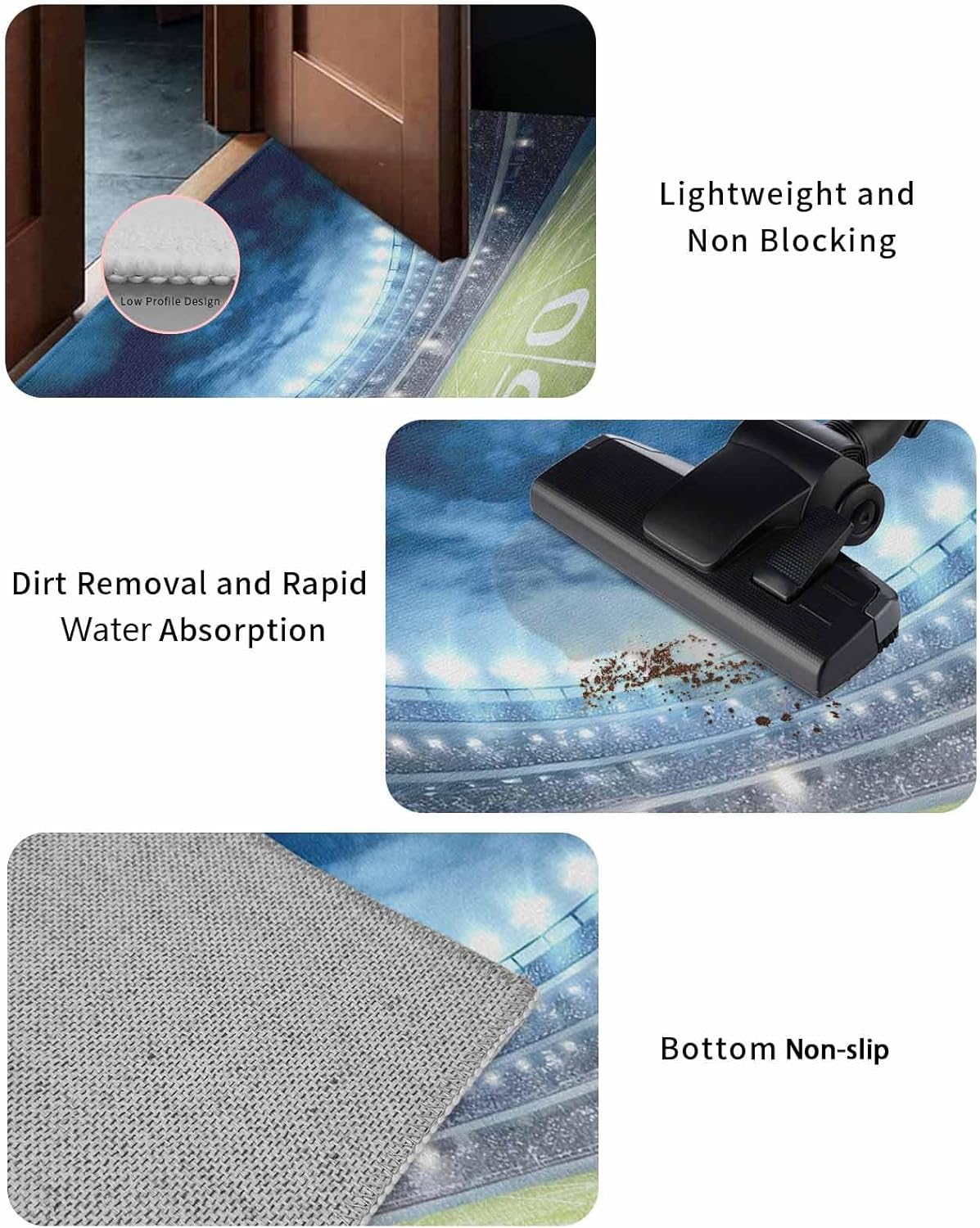 Welcome Doormat, American Football Rugby Sport Non-Slip Front Door Mat Absorbent Bath Mats, Glow Kitchen Rug Entrance Rugs for Bathroom Bedroom 24x32in