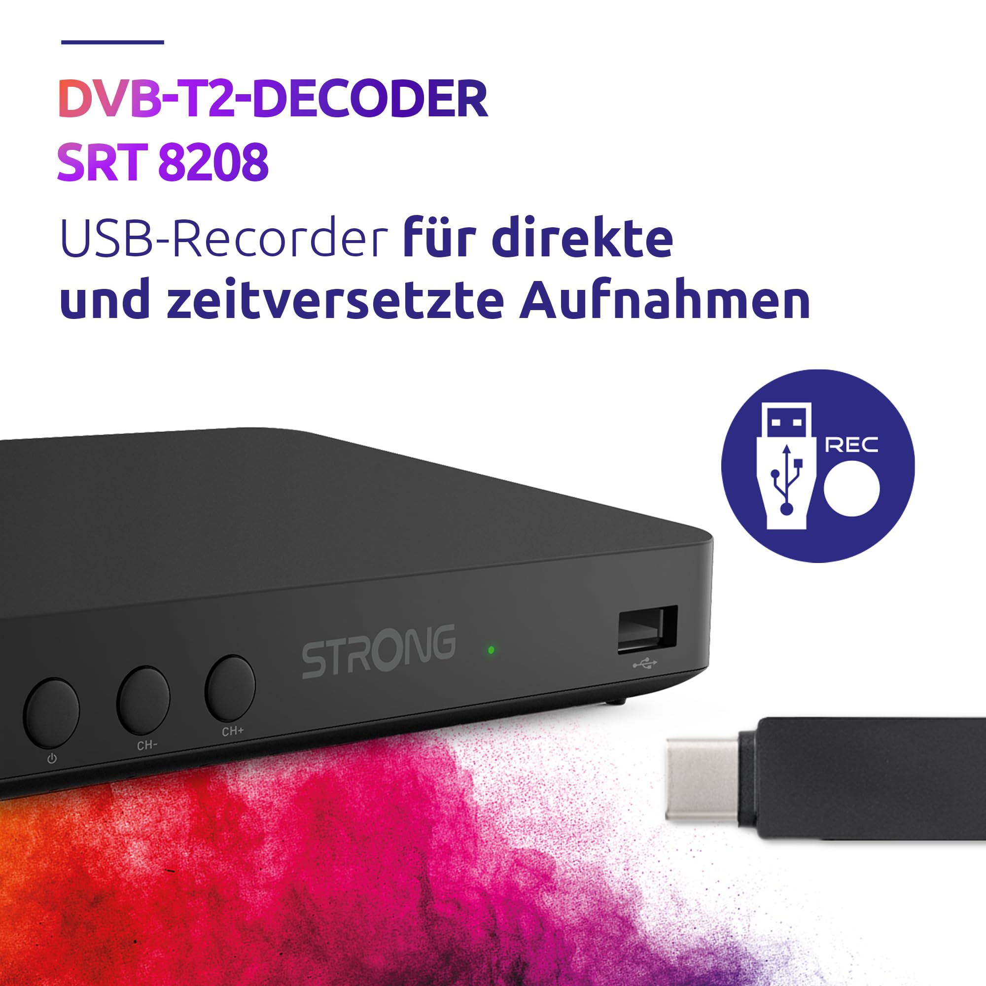 STRONG SRT8208 DVB-T2 DVB-T2 - Unterstützt HEVC265 - TV-Receiver/Tuner mit Recorder Funktion (HDMI, Scart, USB, Dolby Digital Plus) - Schwarz