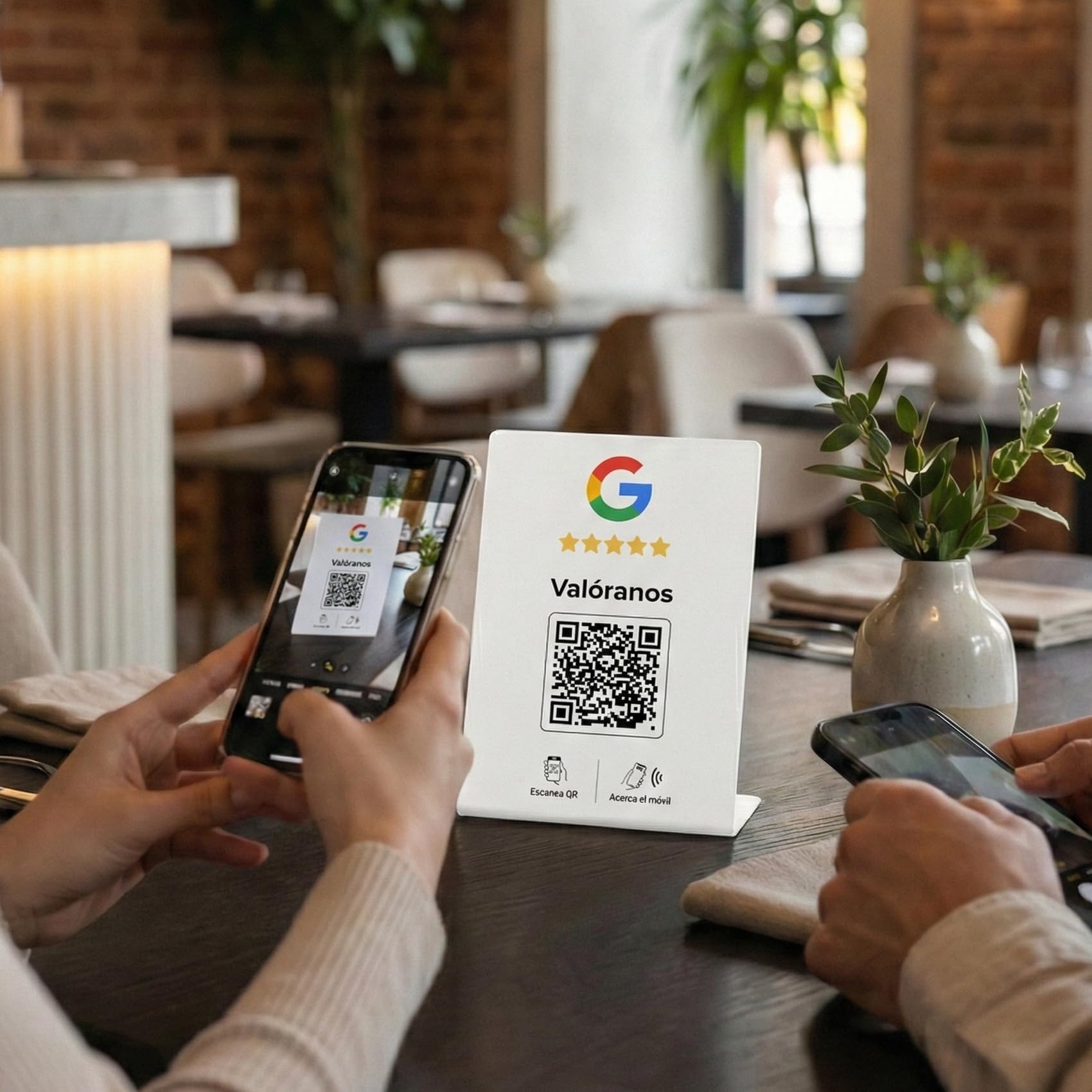 Pack Placa Reseñas en Google NFC y QR + 2 Tarjetas NFC Reseñas en Español | Incluye APP para Responder Reseñas con IA