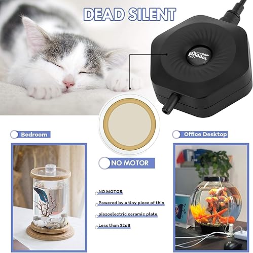 Miniatura 2 de hygger Mini bomba de aire silenciosa para acuario pequeña Betta Fish Tank Bubbler Bomba de aireación de oxígeno con tubo de piedra de aire ventosa