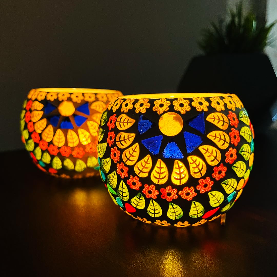 THEARTISANEMPORIUM Mosaic Glass Tea Light Candle Holder Set of 2 Decorative Votive T Light Holder for Diwali Decor, Christmas Decor, Diwali Decoration Items for Home Decor (Random/Mixed Designs) (B0CK2RV74H) Amazon Price History, Amazon Price Tracker