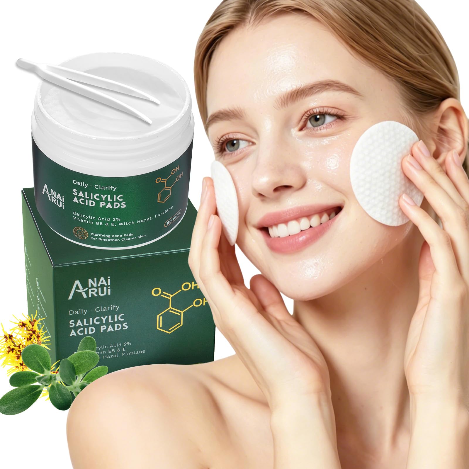 ANAiRUi 2% Salicylsäure Akne Pads, Peeling Gesichtspads, Gesichtsreinigung Pad für Mitesser, Akne und Flecken, Gesichtspeeling Resurfacing Pad, Weihnachtsgeschenke für Frauen, 80 Stücke