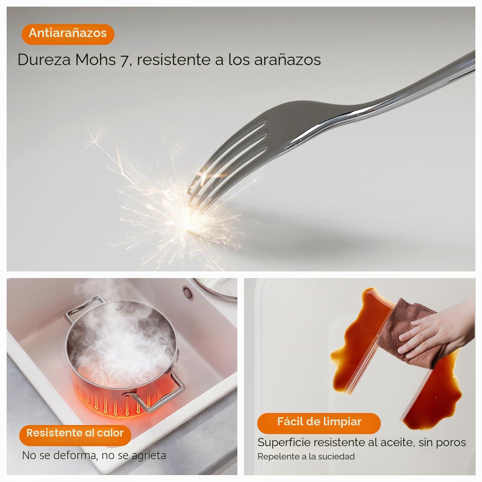 HOROW Fregadero de granito de 57 × 45 cm, montaje a la izquierda o a la derecha, resistente a los arañazos, con impregnación, fregadero rectangular, fregadero de cocina empotrable, color blanco
