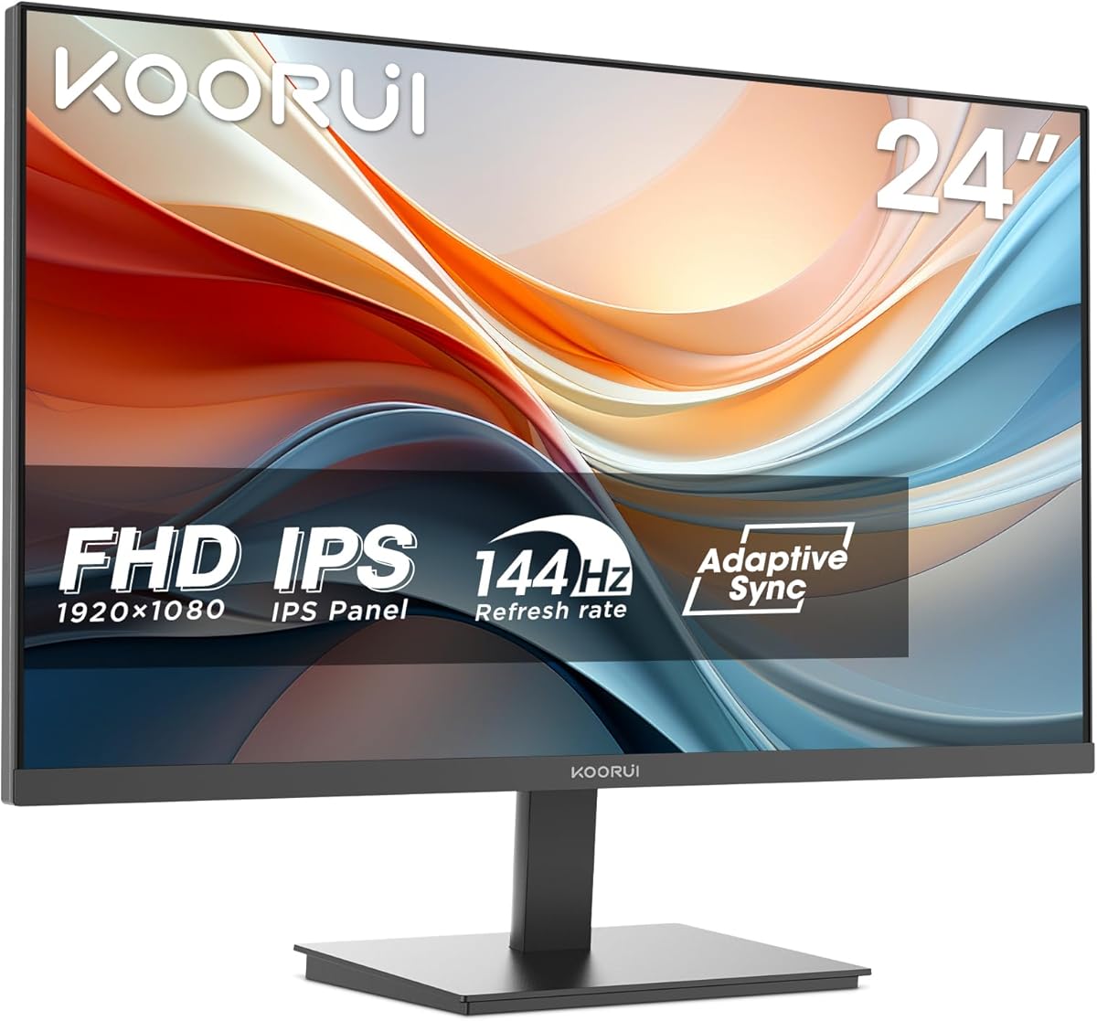 KOORUI E2411K 24 Inch FHD Monitor, Gaming 144Hz, IPS Computer Monitors, 1080P Pc Screen, Adaptive Sync, 5ms, VESA 100x100mm, Eye Care, HDMI, VGA