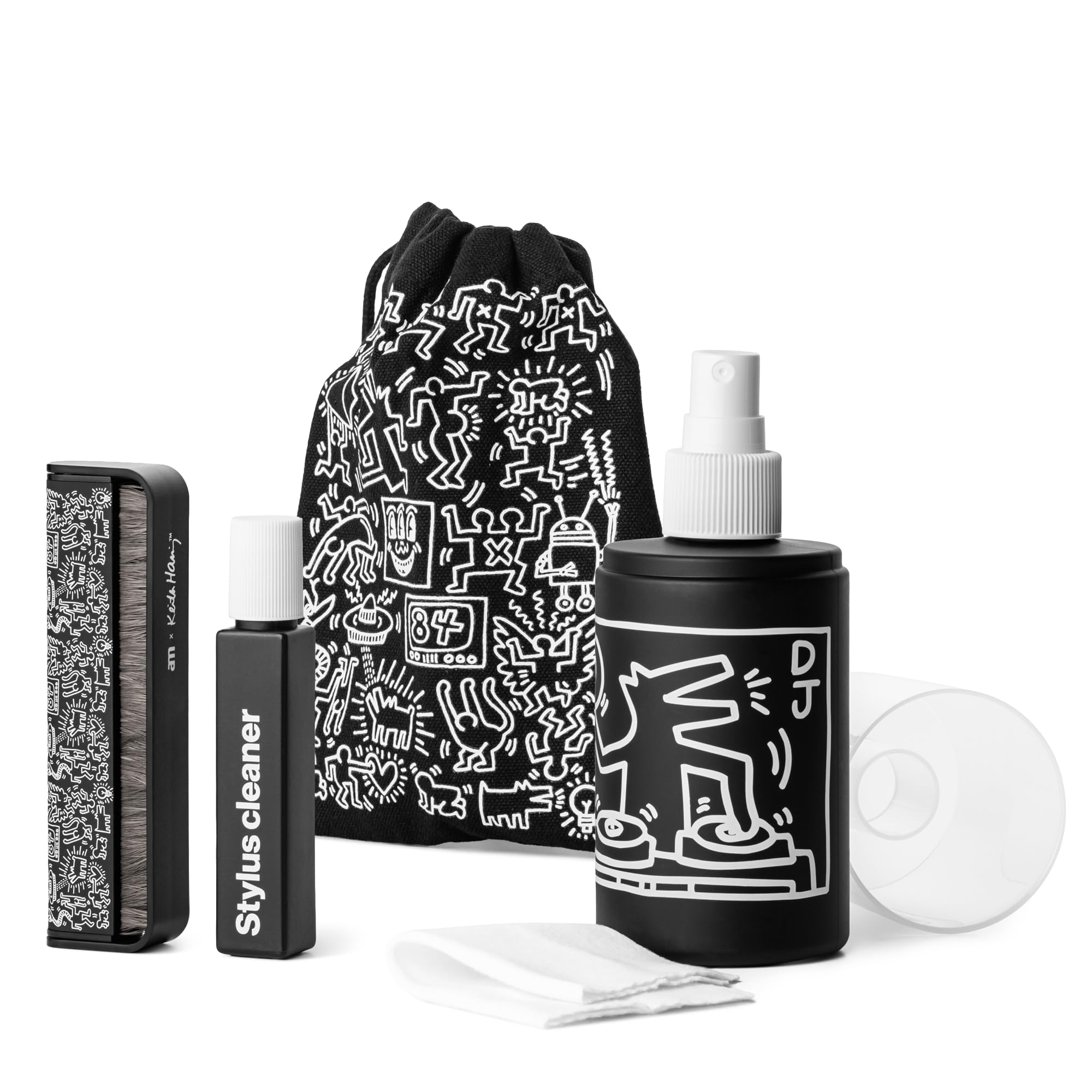 am Vinyl Reinigungsset 3-in-1 – Reinigungsspray 200 ml, Stylus Cleaner, Kohlefaserbürste & Reinigungstücher, Keith Haring