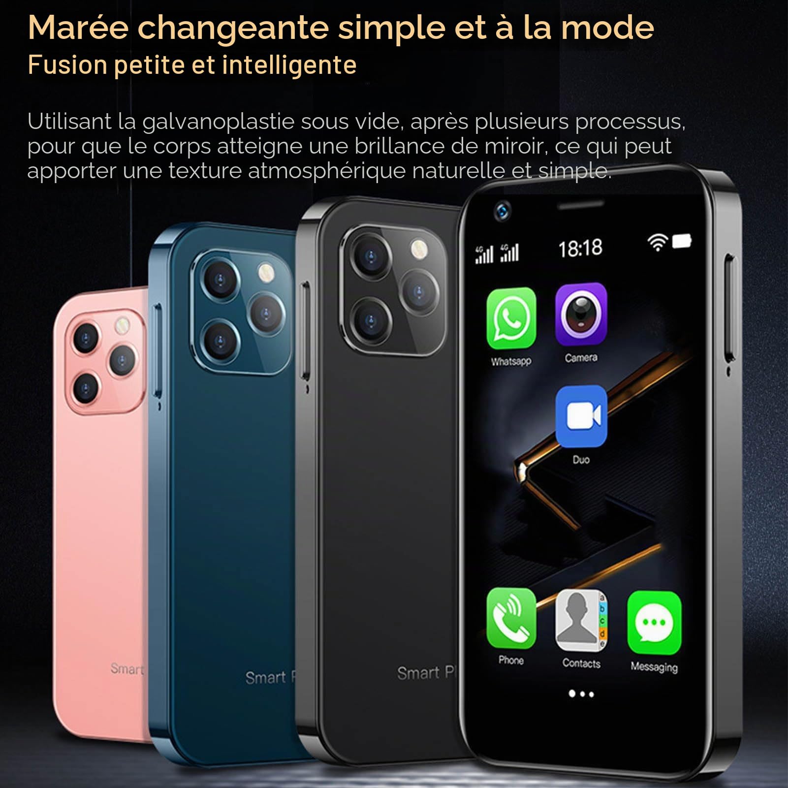Septpenta Mini Smartphone 4G, Mini Téléphone 4G, Écran Tactile 3 Pouces 480 X 854, 4 Go de RAM 64 Go ROM, Petit Téléphone Portable Sauvegarde Taille Portable avec 2000 mAh, Cadeaux Enfan(Rose)