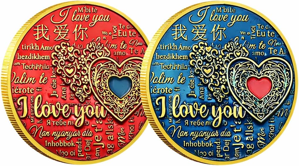 2pc/Box I Love You Commemorative Coin Metal 3D 100 Languages Heart-Shaped Challenge Coin for Girlfriend Wife Valentine's Day Gift with Certificate and Gift Box