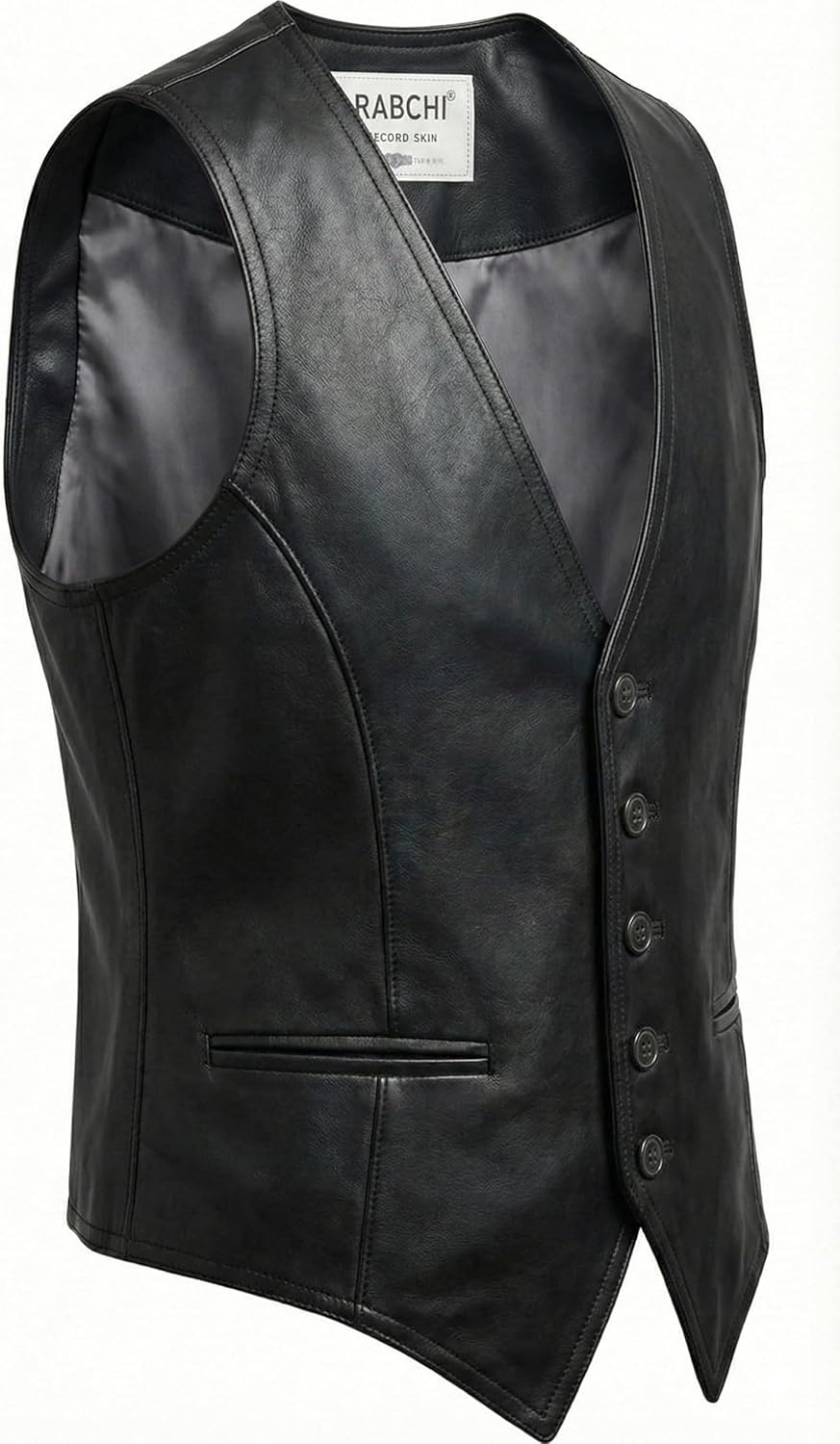 Men’s Brown Sleeveless V-Neck Leather Waistcoat Vest – Real Lambskin, Western Cowboy Steampunk Motorcycle Style - Image 2