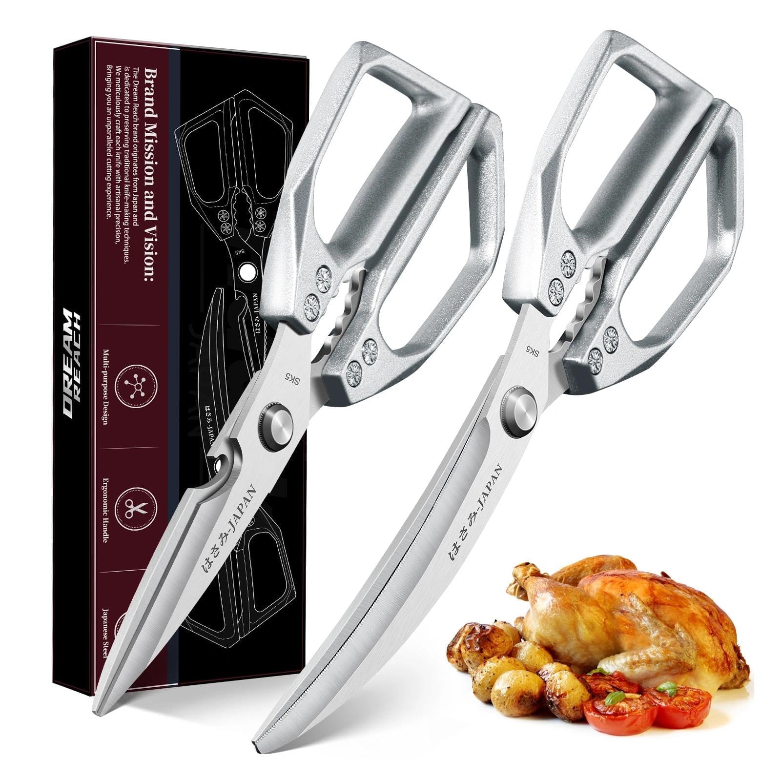 Dream Reach Kitchen Scissors Set Sliver, Sharp Meat Scissors