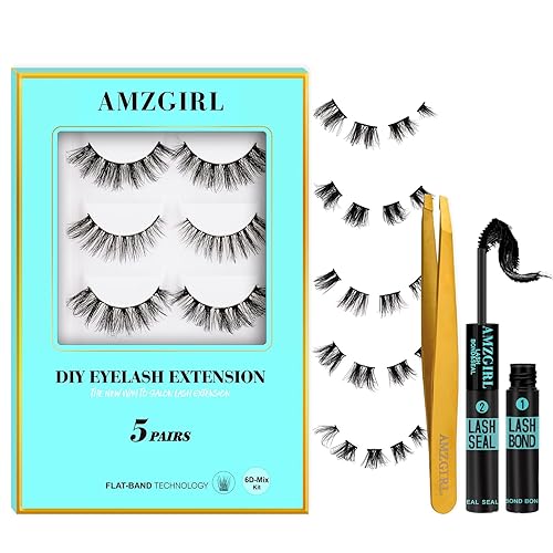 Kit de pestañas en racimo AMZGIRL con 5 pares de racimos de pestañas onduladas, unión y sello de pestañas, pinzas doradas en casa, kits de